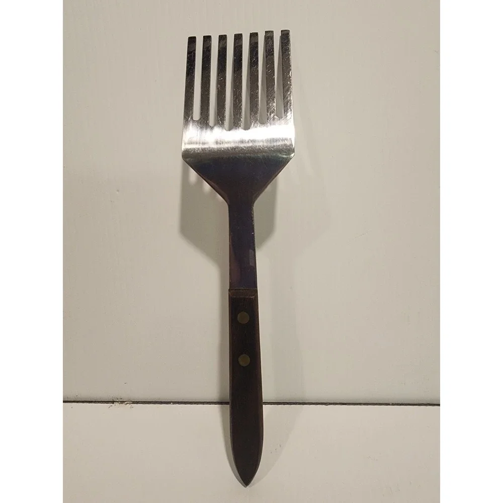 Vintage 7 Tine Pastry Fork Mixing Spatula Kitchen Utensil  Wood Handle